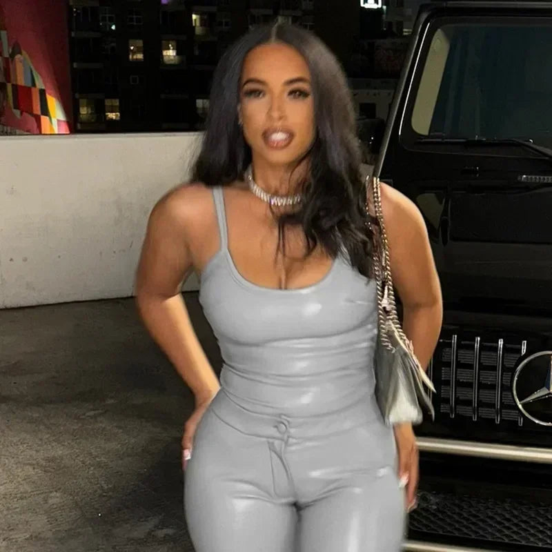 Fashion Women PU Leather Bustiers Camisole Pleated Crop Tops Sleeveless Slim Bralette Tank Vest Party Soft Leather Camis Tops