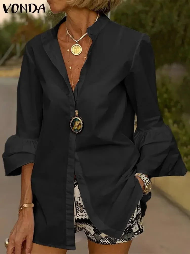 Classic Flare Sleeve Button Up Blouse