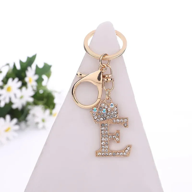 Luxury Crown 26 Letter Metal Keyring Fashion Rhinestone Keychain