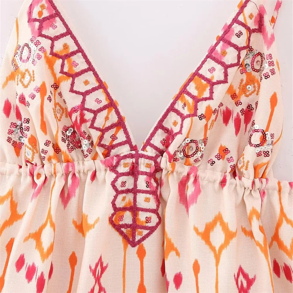 Women's Embroidery Beaded Print Short Top