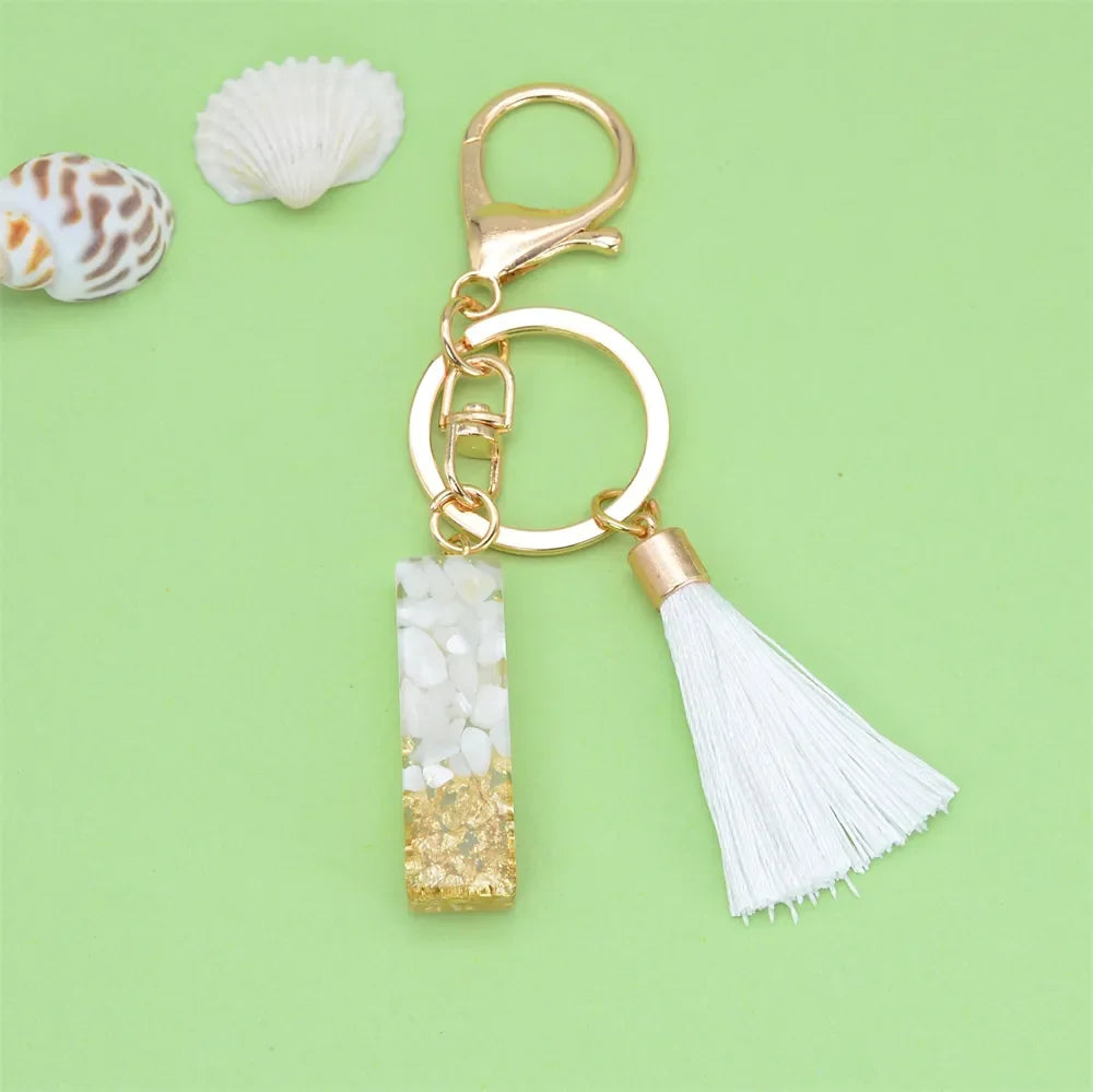 Fashion Bling A to Z Letter Keychain With White Tassel 26 Initial Keychain Car Key Holder Handbag Accessories
