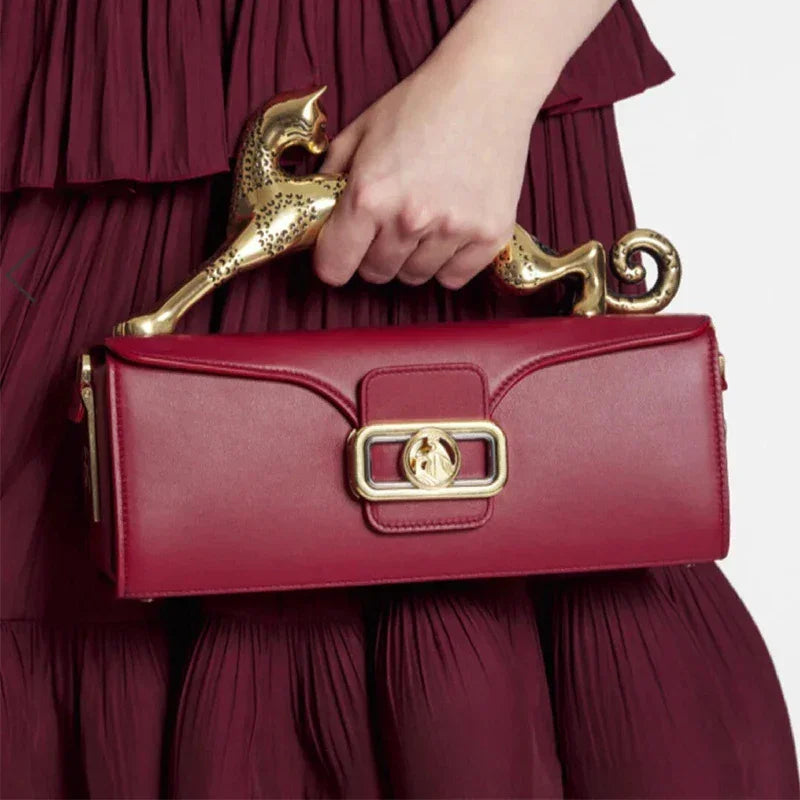 Leopard Handle Leather Bag
