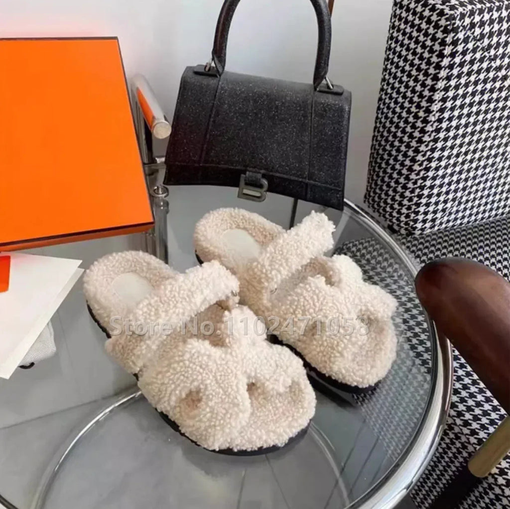 Women Designer Fur Slippers Luxury