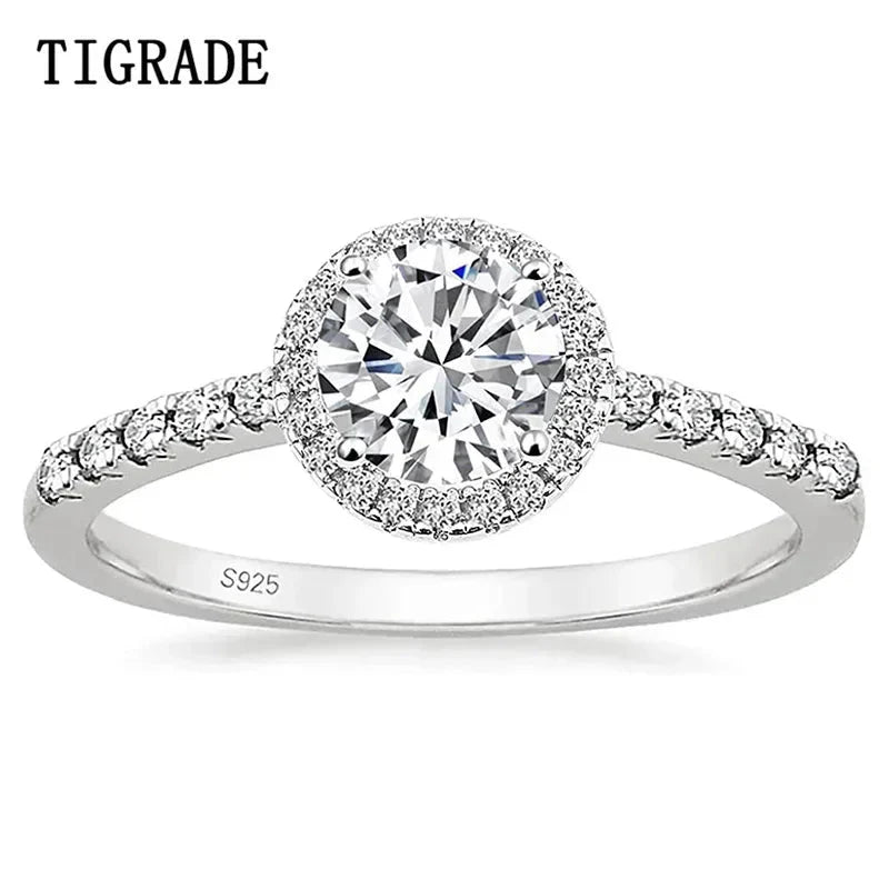 Tigrade 925 Sterling Silver Rings Round 1.25CT Halo CZ Engagement Rings for Women Cubic Zirconia Wedding Bands Promise Rings