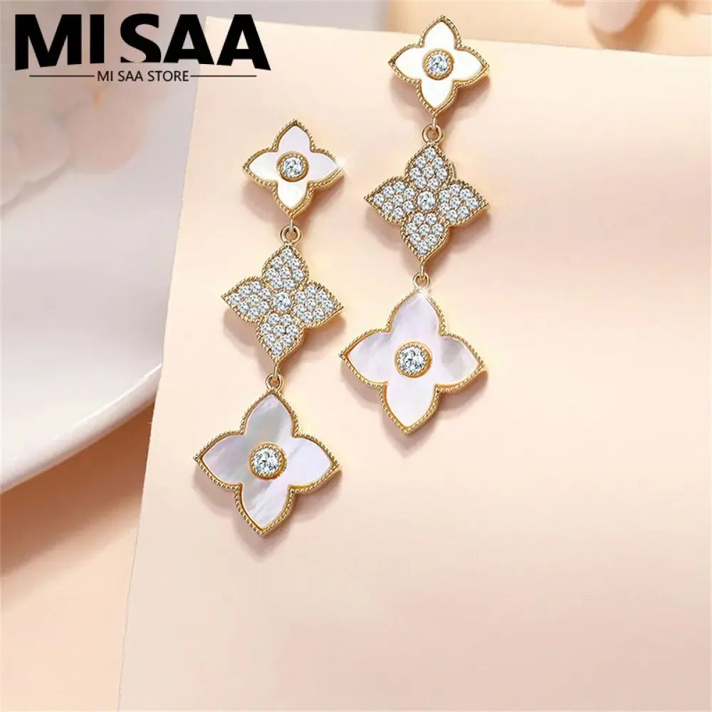Clover Gold Earrings Repeated Use Earring Rhombus Sanhua Clover Gold Stud Earrings Beautiful Color Popular Accessories Long