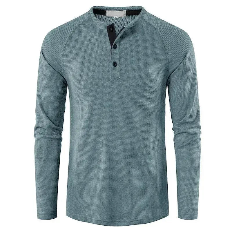 Fashion Waffle Cotton T Shirt Men 2023 Autumn New Slim Fit Long Sleeve Henley Tshirt Men Streetwear Casual Solid Color T-Shirt