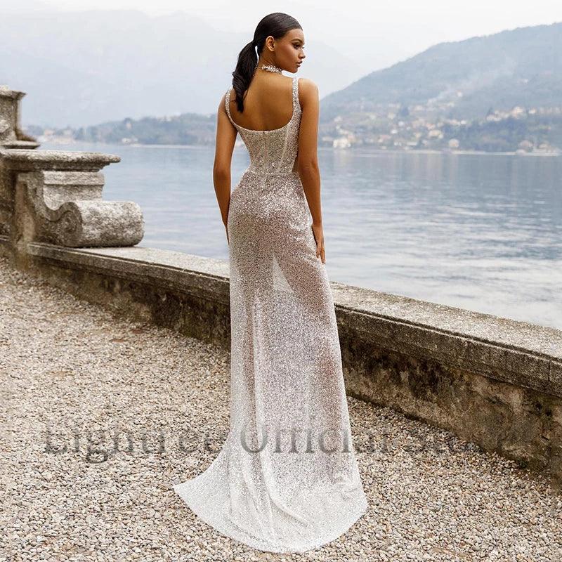 Mermaid Sweetheart Glitter High Split Bridal Dress