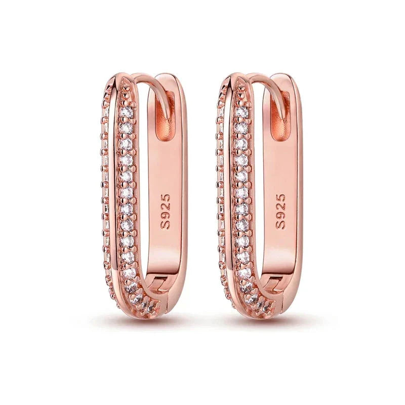 925 Sterling Silver Rose Gold Earrings Double White Pavé Earrings for Women's Beer Party Exquisite Jewelry Matching