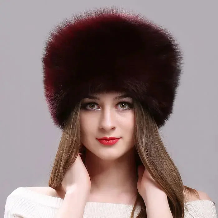 Real Fox Fur Hat for Women with Leather Top Mongolian Princess Hat with Pompom Winter Warm beanie Russian Cap Bonnets for Women