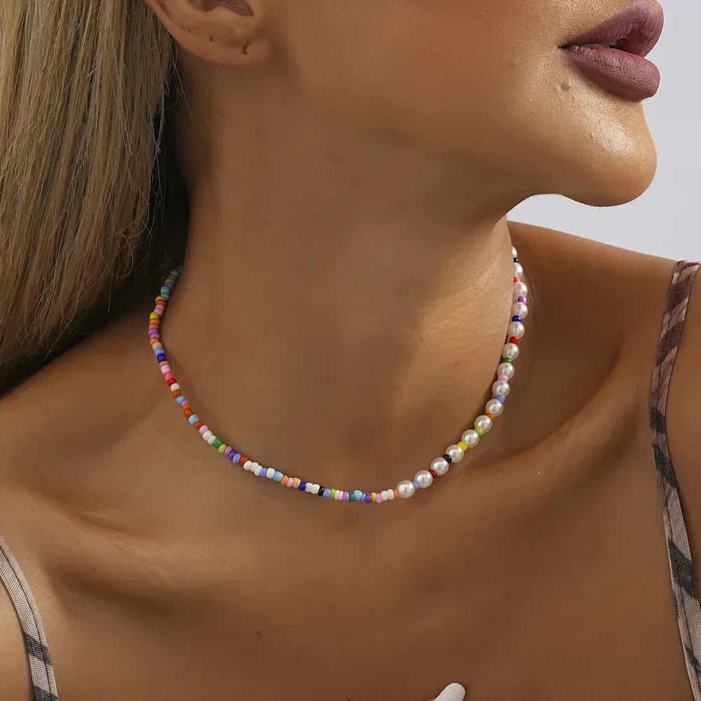 Romantic Trend Niche Irregular Imitation Pearl String Gold Plated O-Chain Splice Necklace Fashion For Women Ball Jewelry Gift