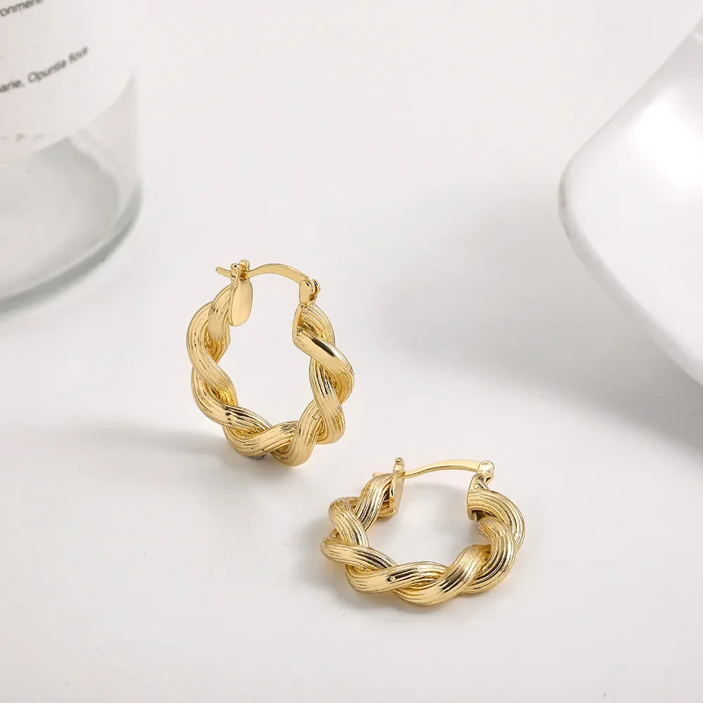 New Trendy Geometric Twisted Thick Hoop Earrings Fashion Gold Color Big Round Circle Earrings for Women Punk Hiphop Jewelry Gift