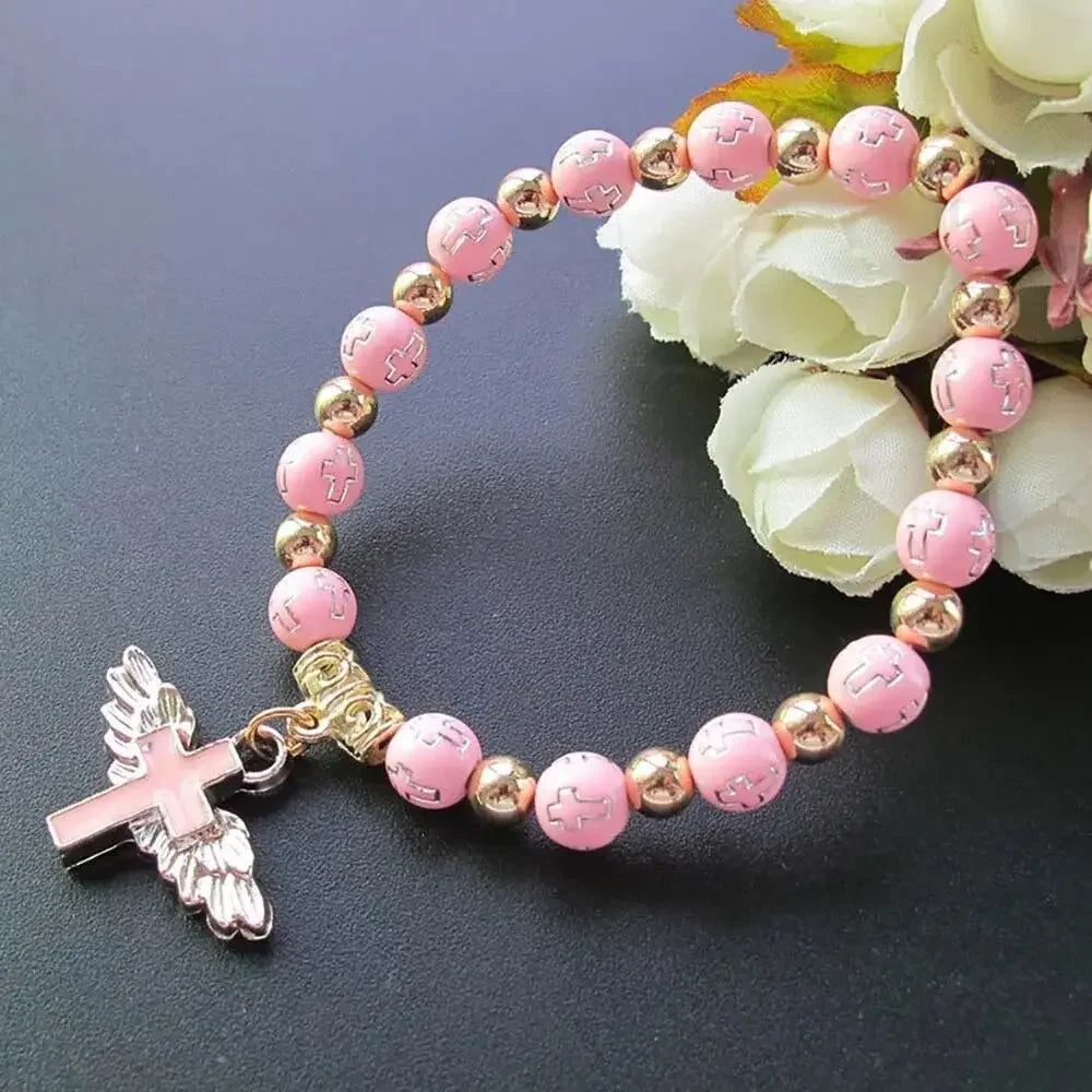 Angel Wing Cross Rosary Bracelets