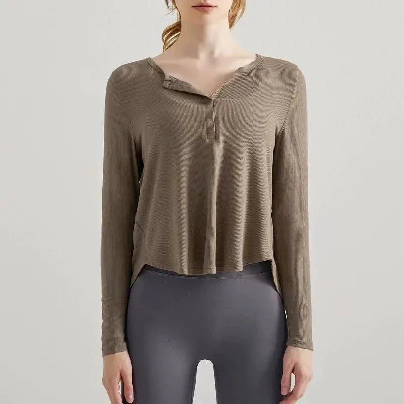 Women's loose sports T-shirt, breathable yoga suit, long sleeved cover up, fitness training yoga top