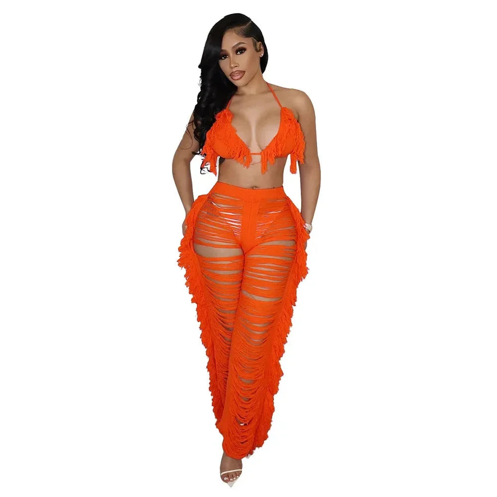 Maui Crochet Halter Crop Top & Pants Beach Set