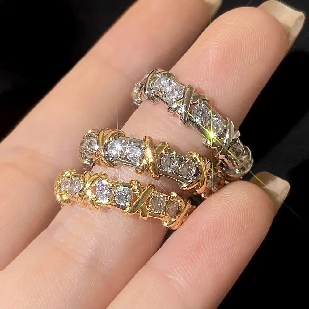 Fashion Letter X Cross Open Ring for Women Girls Clear Geometric Zircon Engagement Rings Wedding Party Jewelry