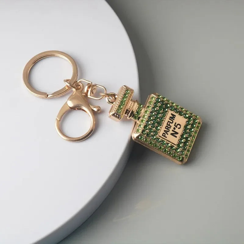 Crystal Keychain With Shiny Rhinestone Keyrings Perfume Bottle Shape Pendant For Lady Girls Bag Wallet Hanging Ornament Gifts