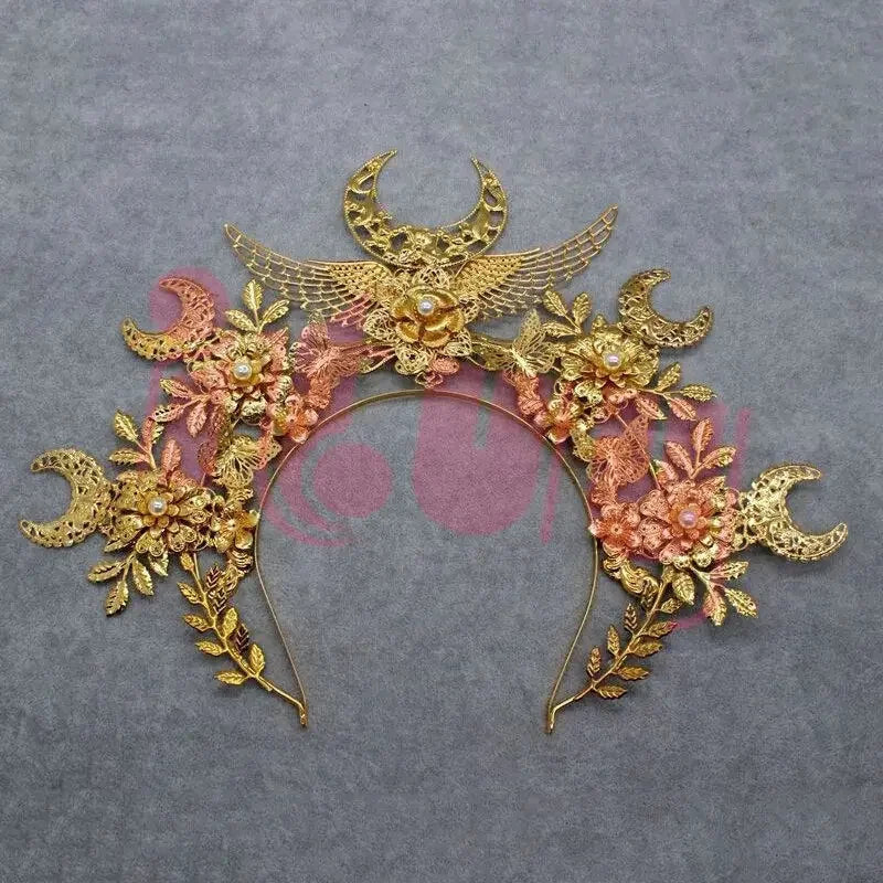 Sun Goddess Angel KC Halo Crown Headpiece Queen Anna Baroque Pearl Tiara Headband Lolita Collection Gothic Accessories