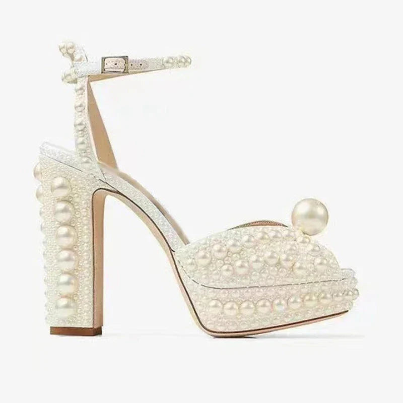 Handmade Beaded Platform Wedding Pumps