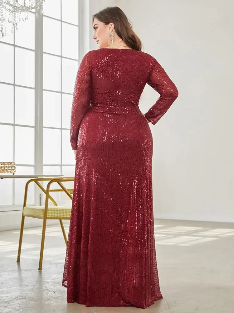 Luxury Long Sleeve V-Neck Formal Evening Dress