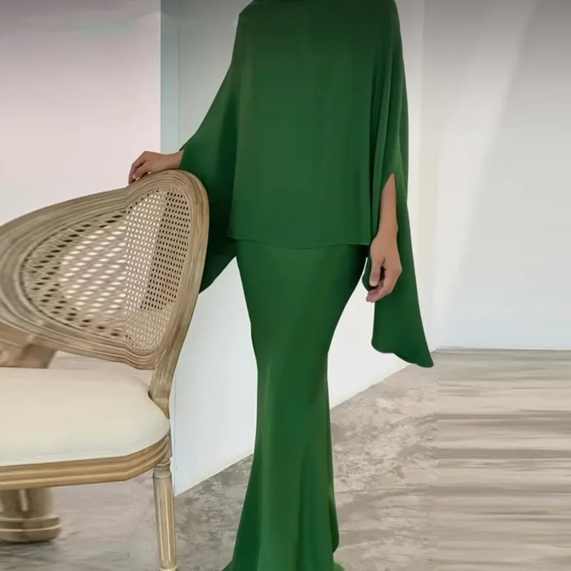 Satin Elegant Blouse & Slim Long Skirt Suit