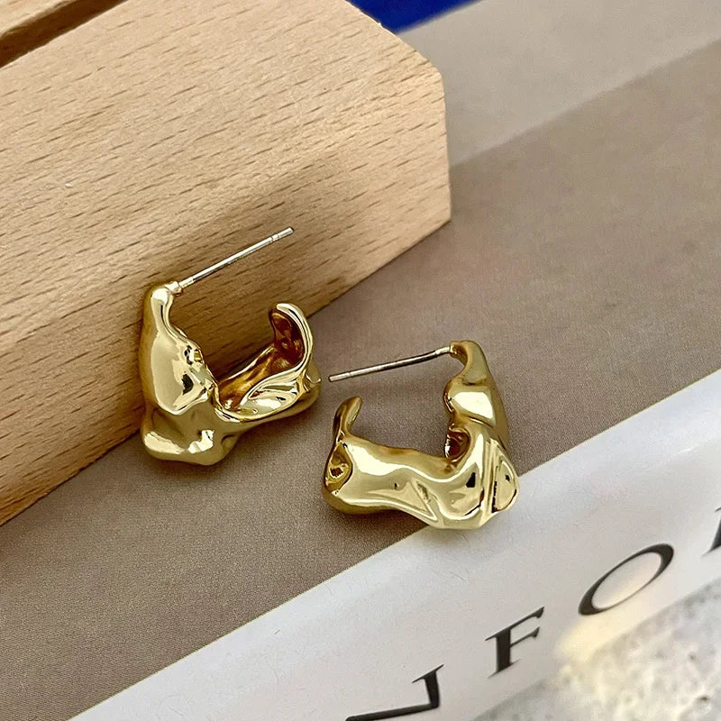 Trendy Circle Twists Hoop Earring for Women Simple Temperament Hyperbole Gold Color Ear Daily Wear Jewelry Party Gifts