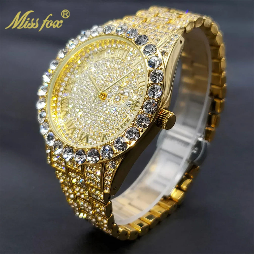 Bling Moissanite SS Quartz Calendar Watch