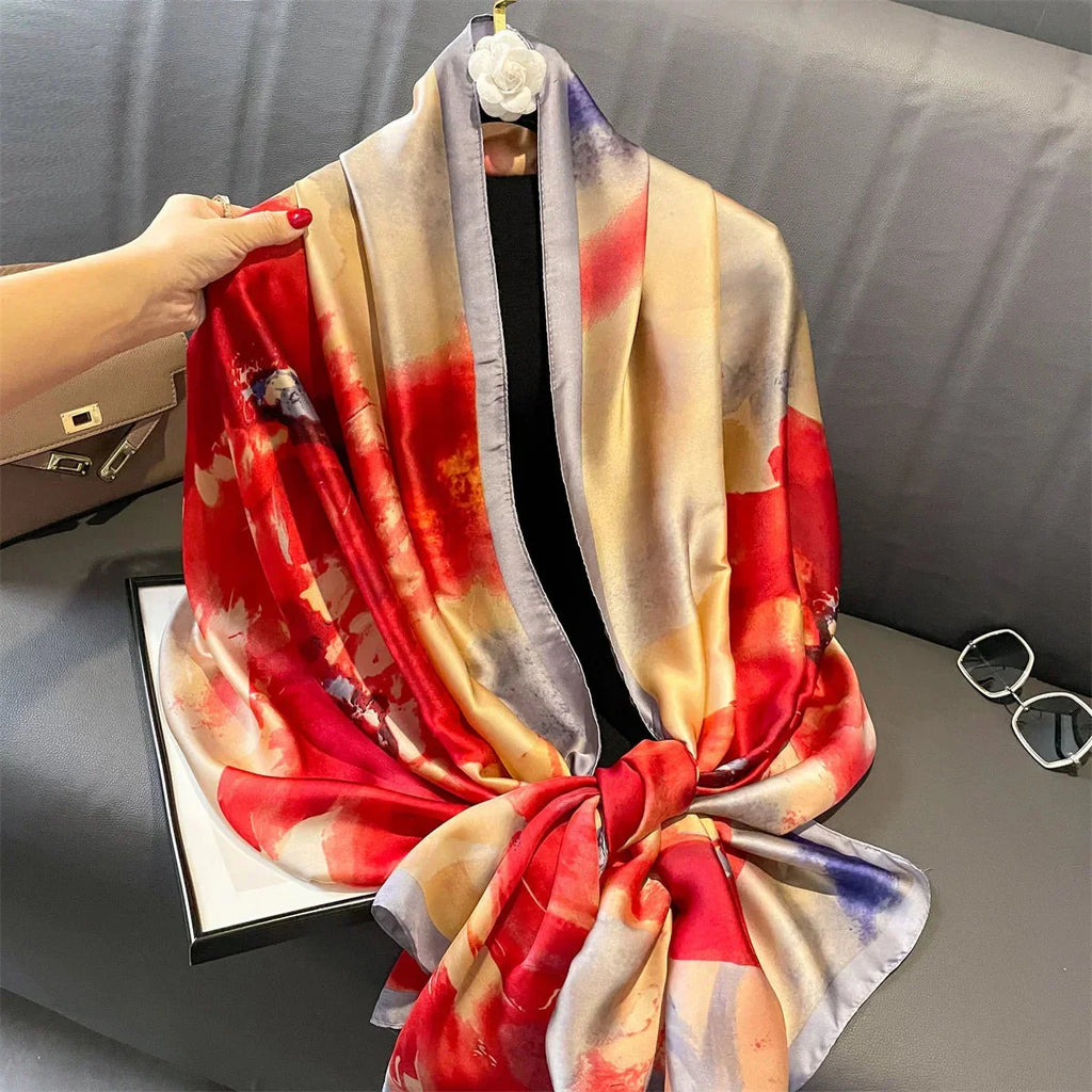180*90cm Luxury Brand Women Summer Silk Scarves Shawl Lady Wrap Soft Female Europe Designer Beach Bandanna foulard muffler pareo