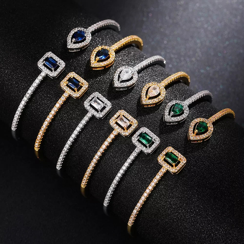 Luxury Green/White/Blue Cubic Zirconia Cuff Bracelet