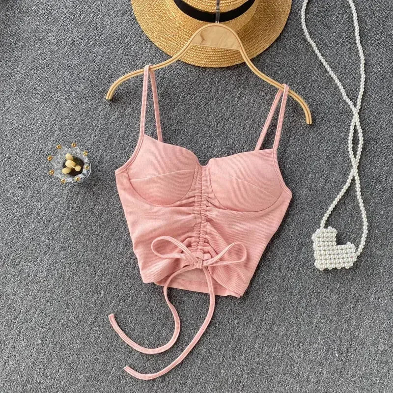Strapless Western Style Skinny Tanks Camis for Women Summer Casual Solid Colours Female Corset Crop Tube Tops with Built In Bras