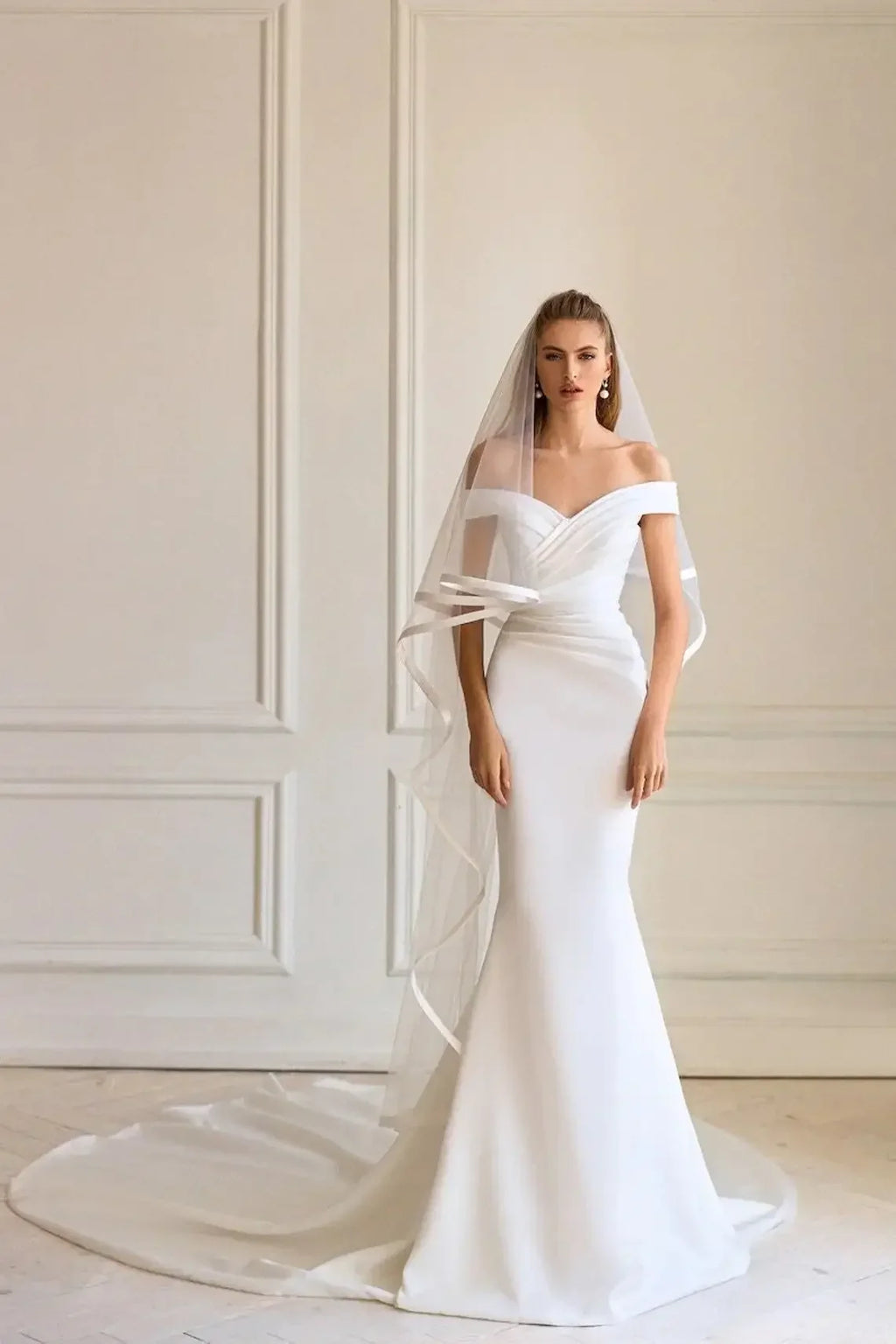 Satin Ribbon Wedding Veils 2023 Tea Length Two Layer with Comb Bridal Veil Party Bride Veils Women Hair Accessory