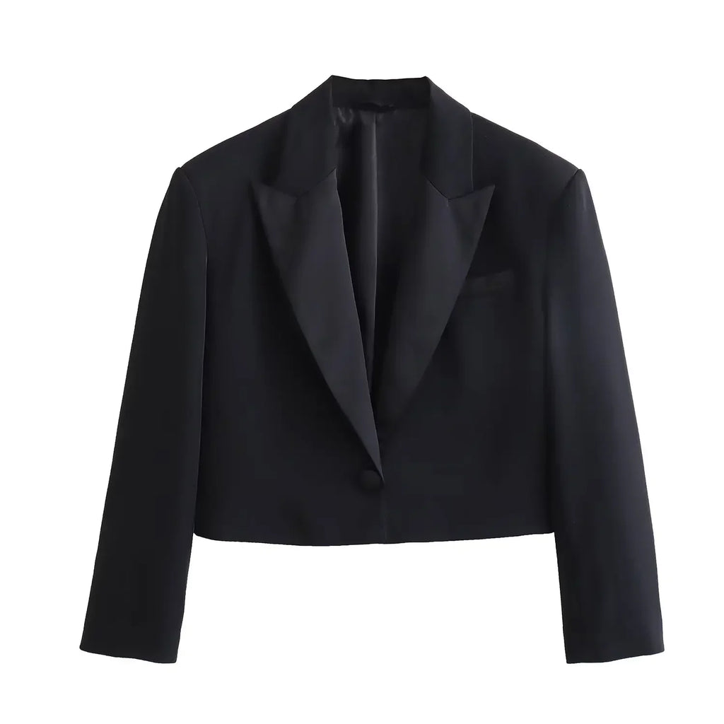 Satin Black Cropped Blazer