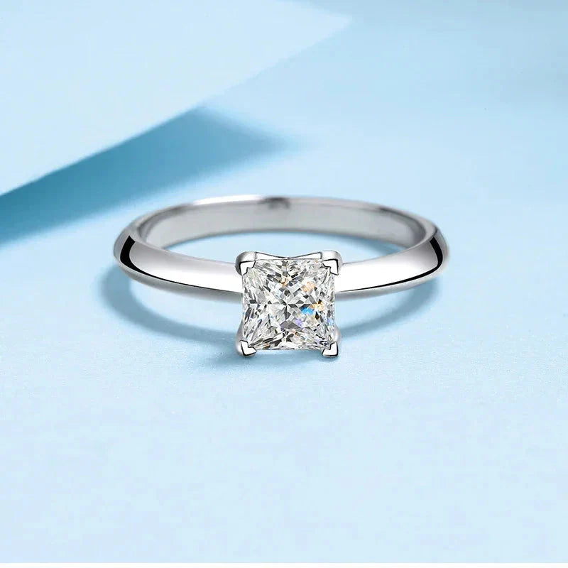 Tezzc 1ct 2ct Princess Cut Moissanite Lab Diamond Ring For Women 925 Sterling Silver Pass Diamond Test Bands Party Wedding Rings