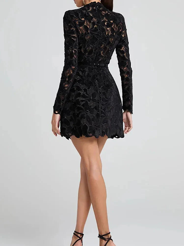 Lace Long Sleeve Mini Party Dress