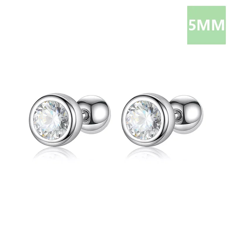 Trustdavis Real 925 Sterling Silver Fashion Round 4/5/6mm CZ Beads Screw Stud Earrings For Women Wedding Fine Jewelry DA2269