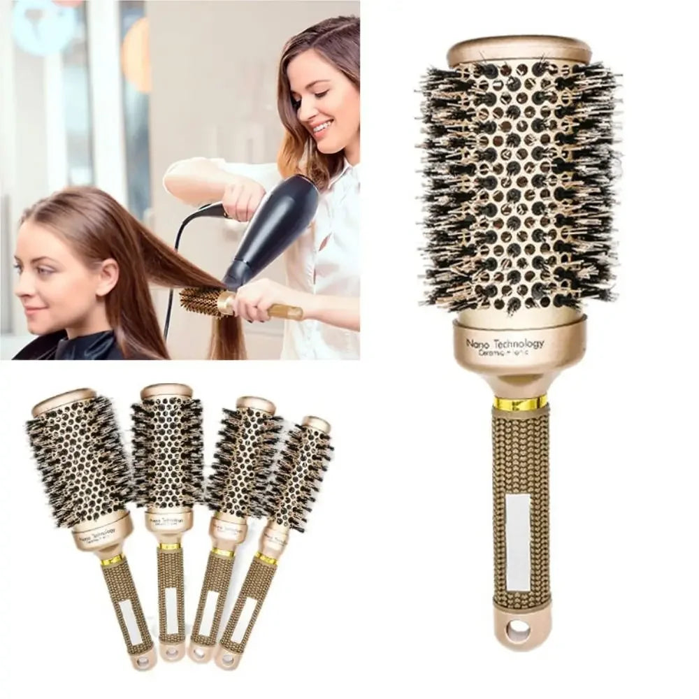 Boar Bristle Hairbrush Styling Tool Curling Blow Dry Ceramic Hairbrush Straight Hair Curls Round Ionic Hair Brush Hair Care