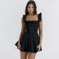 Bella Black Square Neck Pleated Mini Dress