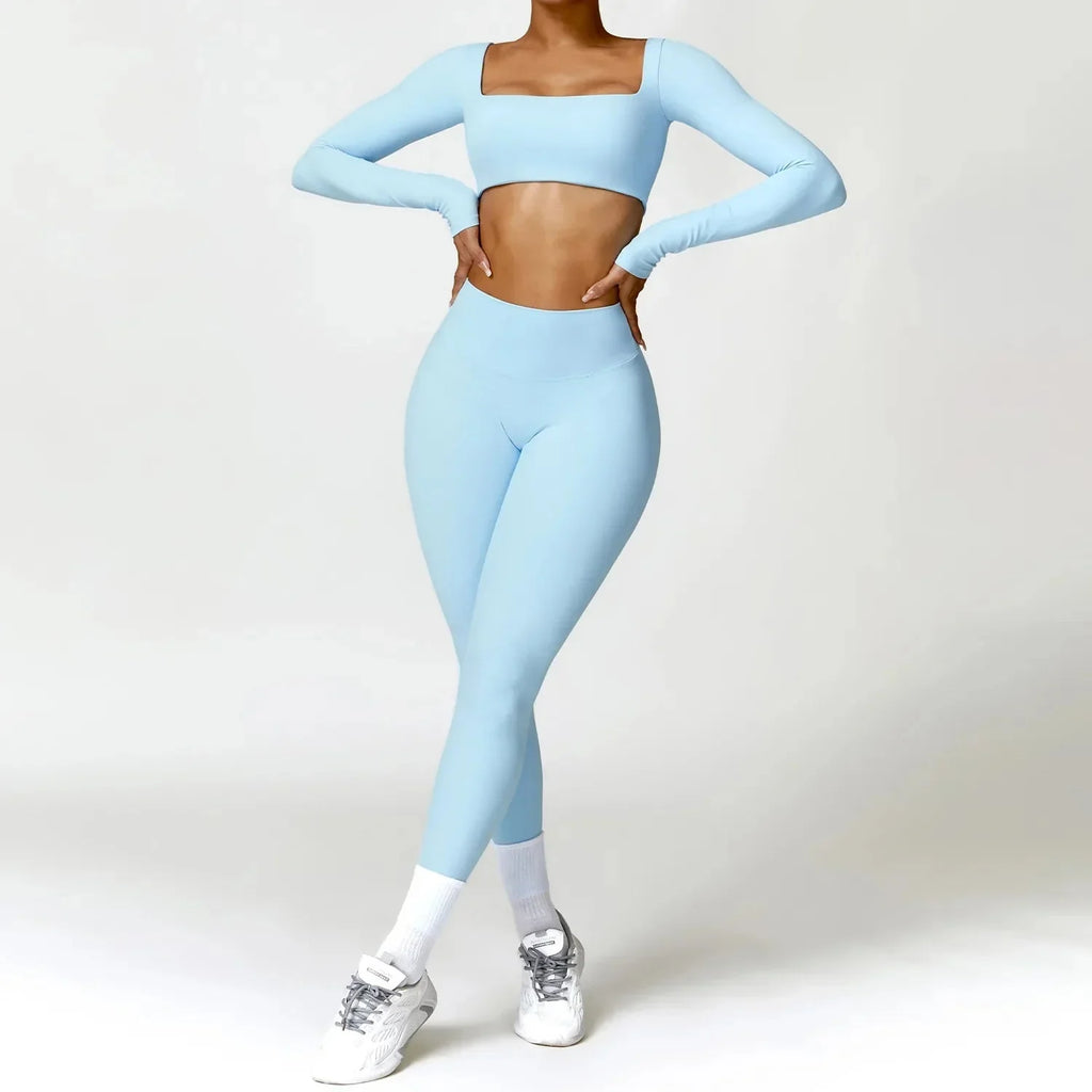 2PCS Yoga Set Women Gym Long Sleeve Sports Suits Fitness Bra Crop Top Workout Clothes Female Athletic Wear Legging Sportswear