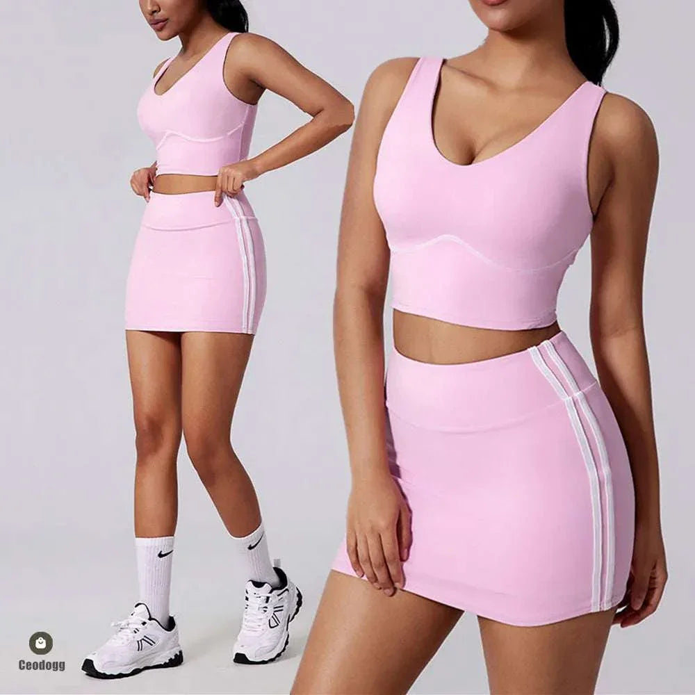 2025 1/2PCS High Waist Anti Shorts Yoga Set Women Sport Bra Gym Workout Skirt Fitness Sports Active Suit Tennis Badminton Wear