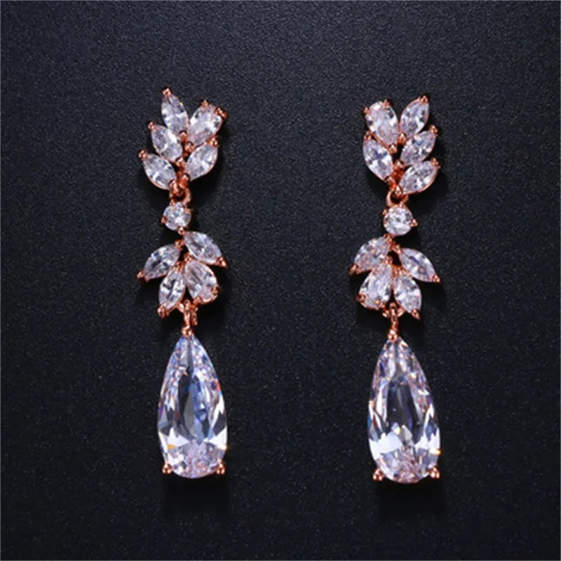 Retro Fashion High-grade Crystal Rose Earrings Women Zircon Ear Studs Wedding Jewelry Gifts