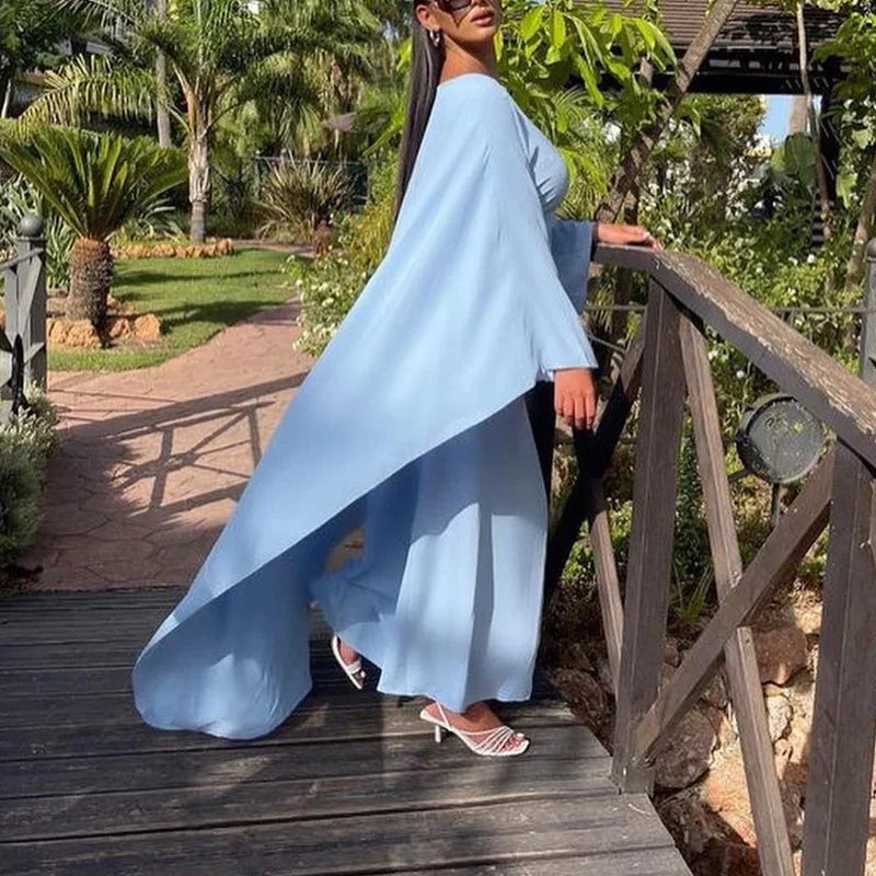 Chic Simple Basic Color Solid Long Robe Elegant O Neck Batwing Sleeve Commute Dress Casual Women Fashion Loose Swing Party Dress