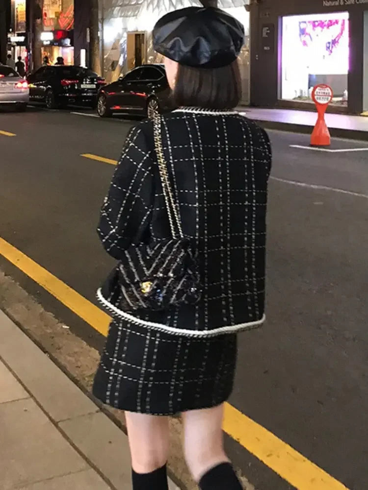 Preppy Wool Tweed Jacket & Mini Skirt Set