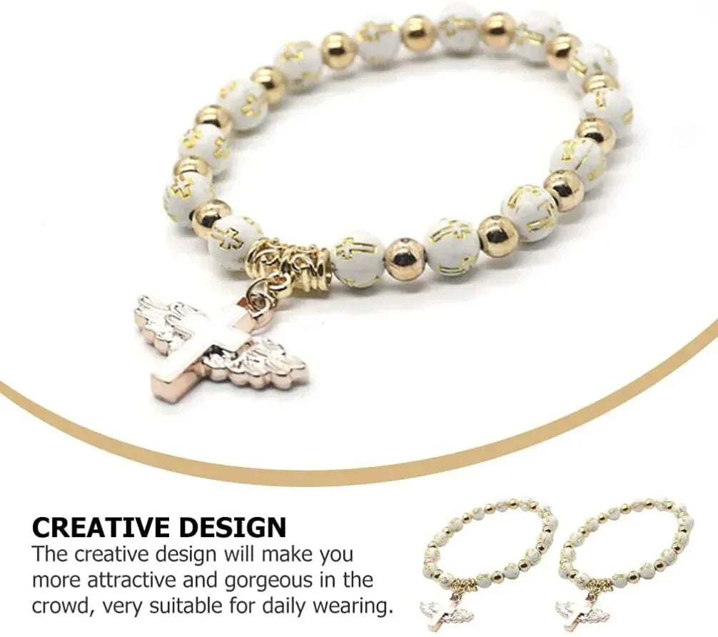 Angel Wing Cross Rosary Bracelets