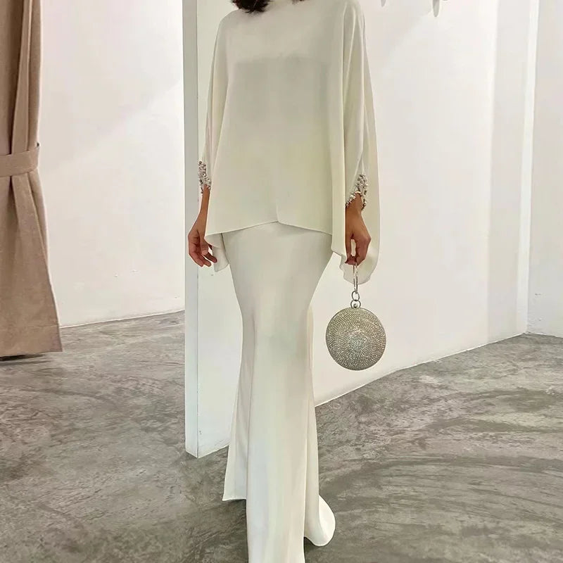 Satin Elegant Blouse & Slim Long Skirt Suit