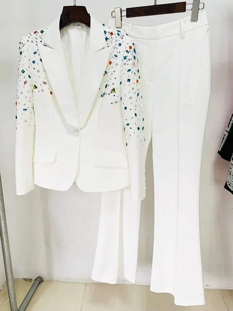 LUX Hand Beaded Flare Pants Set + Blazer Set