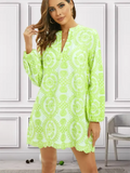 Loose Women Dress With Stylish Embroidery Full Sleeve V-neck Above Knee Feminino Vestidos