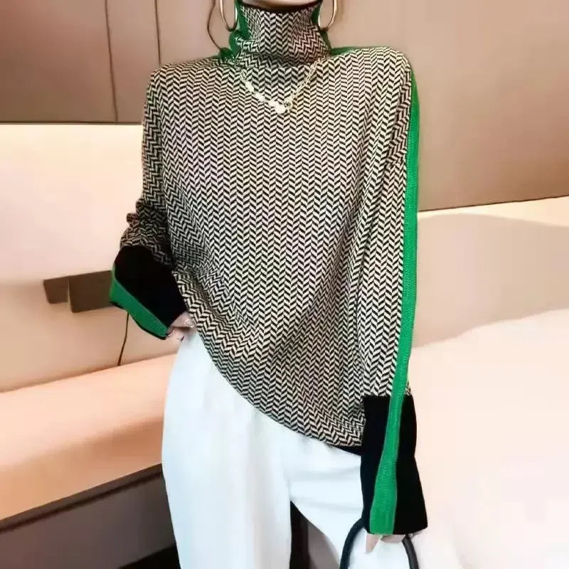 Designer Herringbone Knit Turtleneck SM-3XL