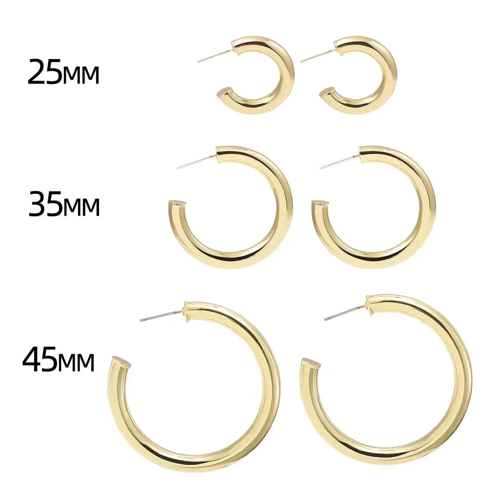 Gold Color Stainless Steel Hoop Earrings for Women Small Simple Round Circle Huggies Ear Rings Steampunk Accessories