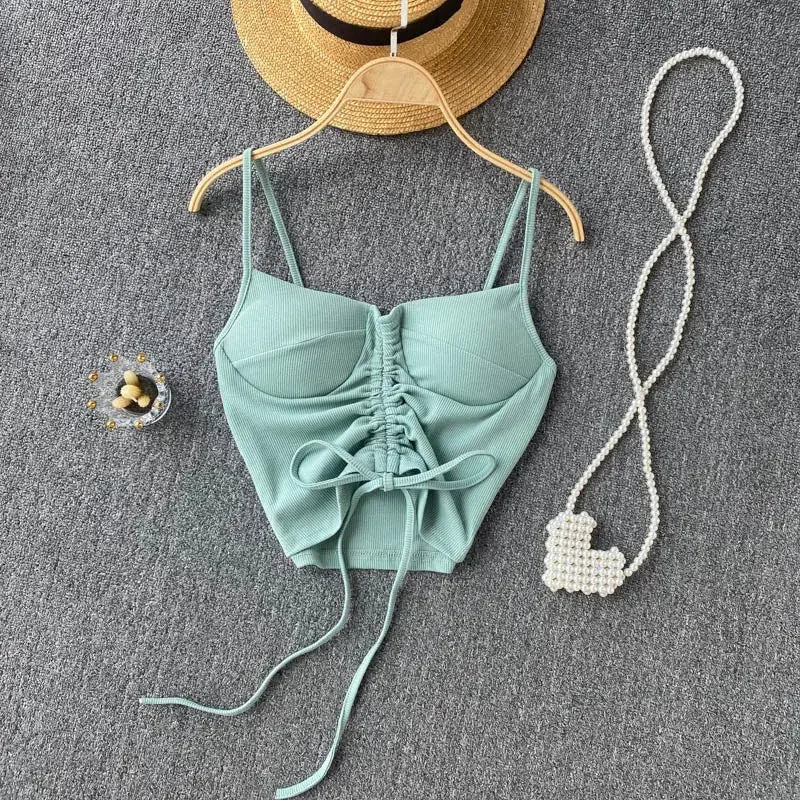 Strapless Western Style Skinny Tanks Camis for Women Summer Casual Solid Colours Female Corset Crop Tube Tops with Built In Bras