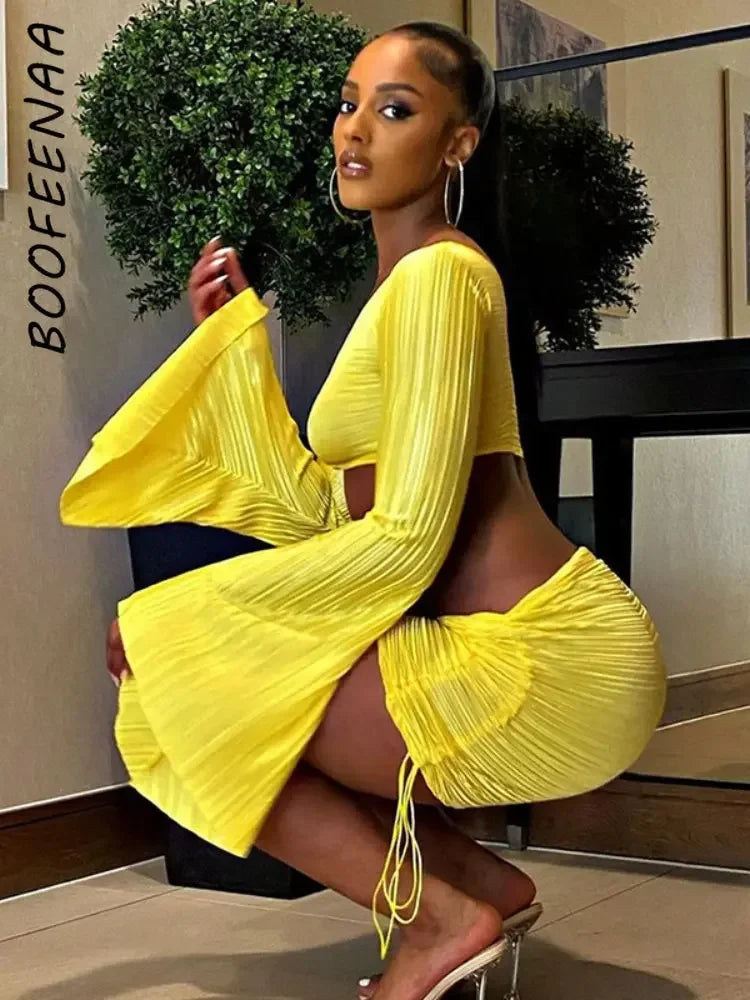 Destiny Beach Club Flared Long Sleeve Top & Skirt Set