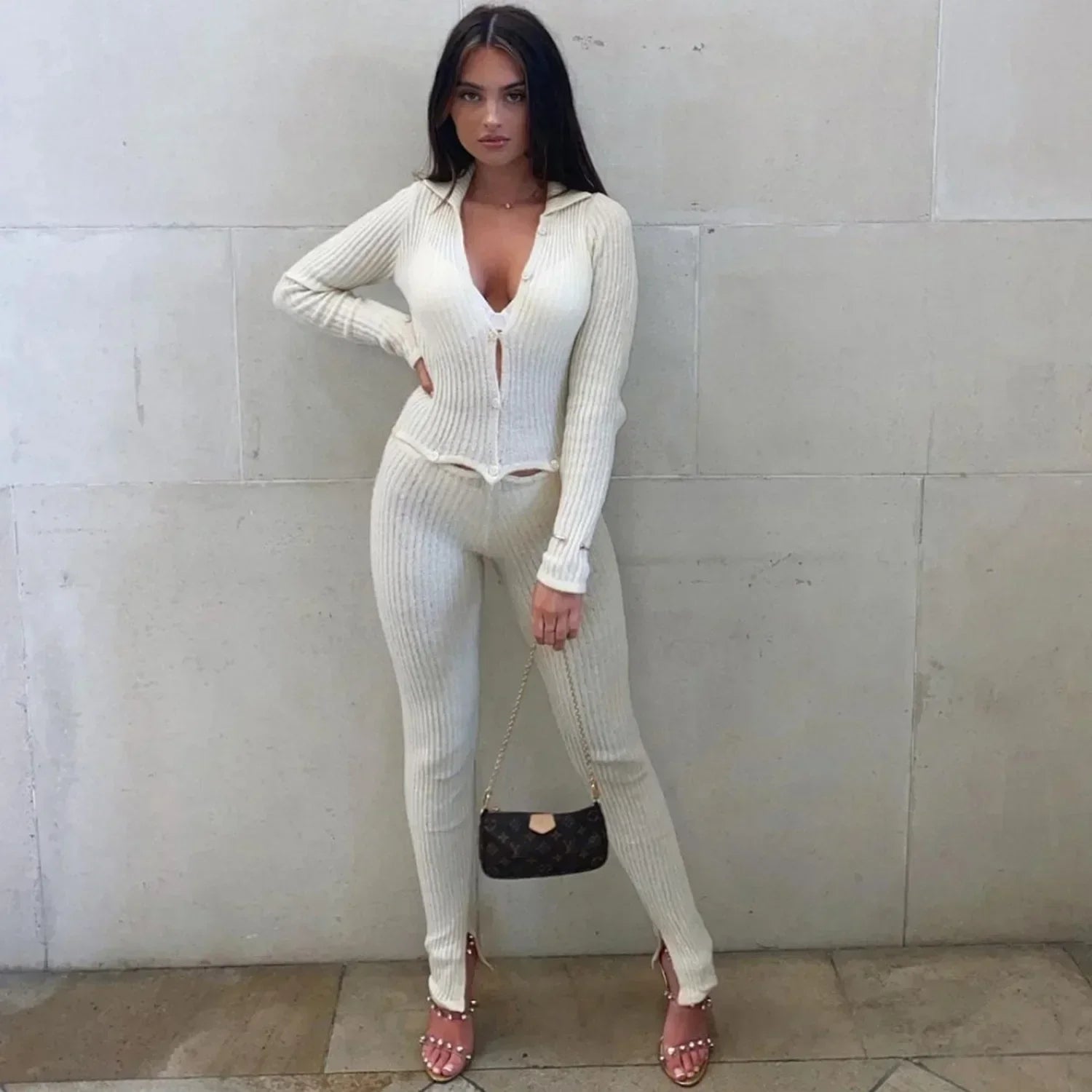 Sunday Comfy Ribbed White Long Sleeve Jumpsuit